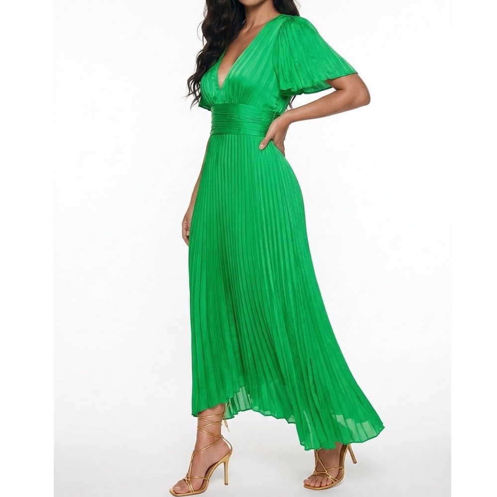 Ramy Brook‎ Larissa Pleated Satin Handkerchief Dress Womens Small Green Wedding